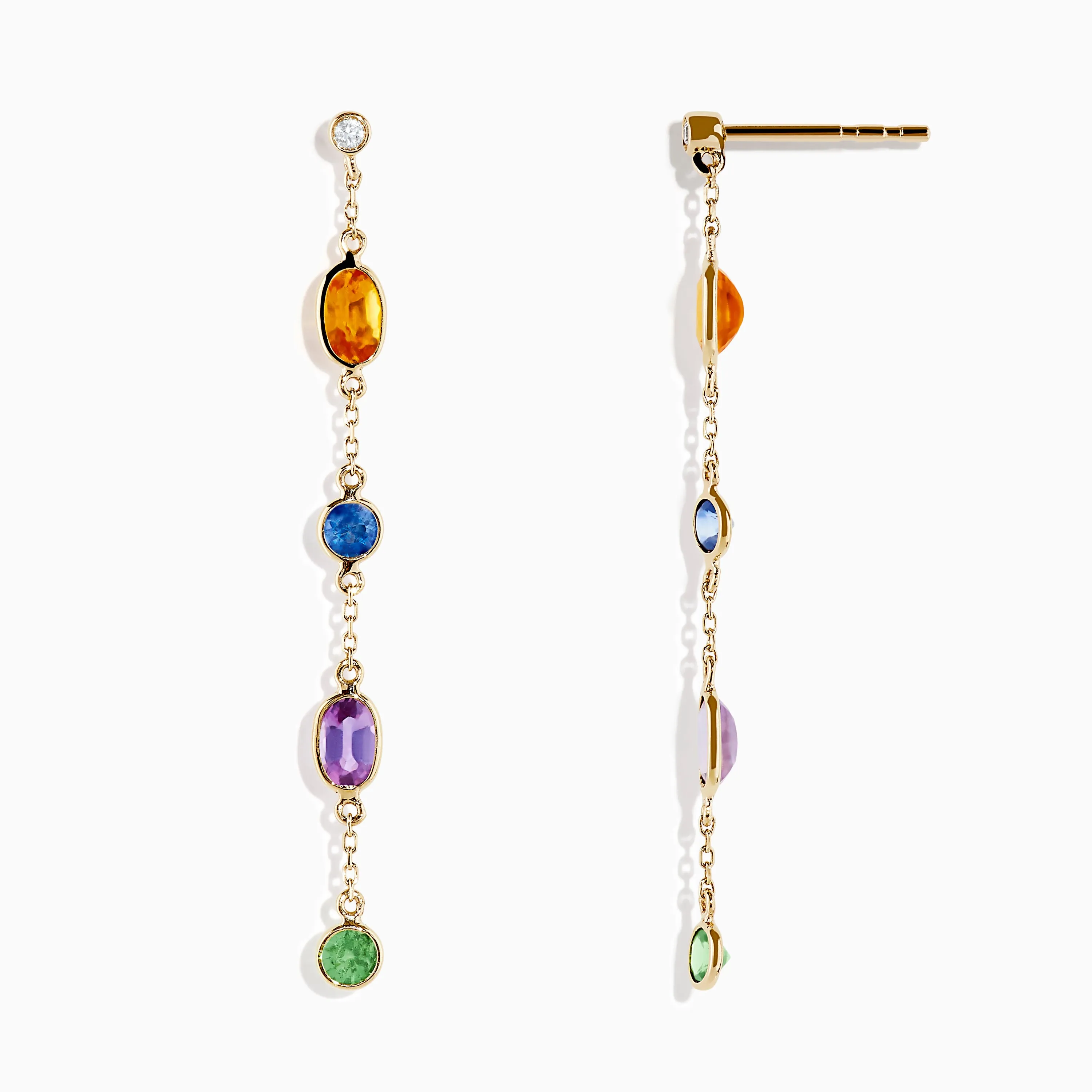14K Yellow Gold Multi Color Sapphire and Diamond Station Earrings sold by Effy product image thumbnail 2