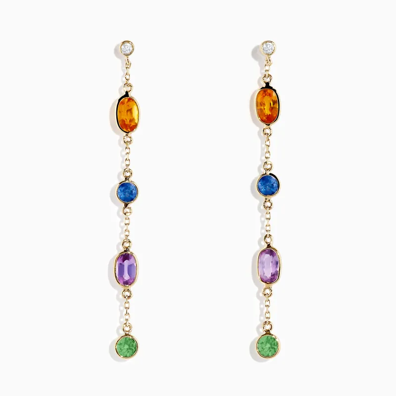 14K Yellow Gold Multi Color Sapphire and Diamond Station Earrings sold by Effy