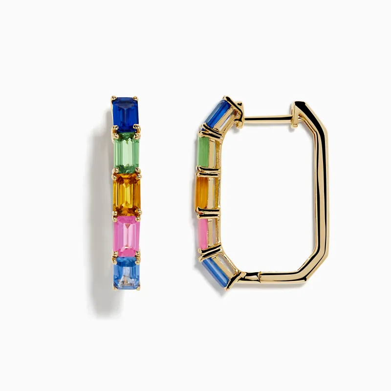14K Yellow Gold Multi Color Sapphire Huggie Earrings sold by Effy