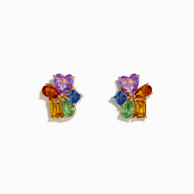 14K Yellow Gold Multi Color Sapphire and Pink Amethyst Cluster Earrings sold by Effy