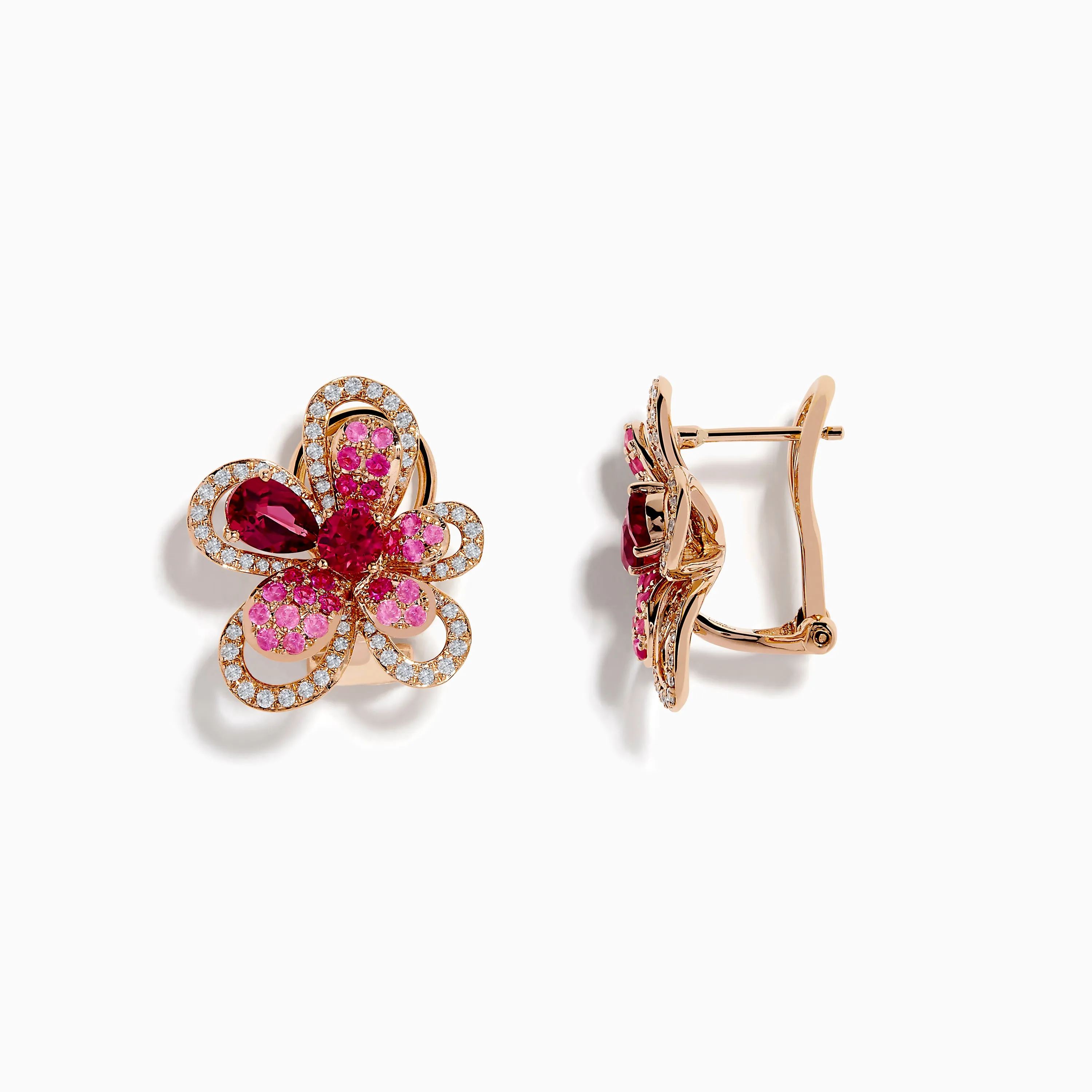 Nature 14K Rose Gold Pink Sapphire, Rhodolite and Diamond Flower Earrings sold by Effy product image thumbnail 2