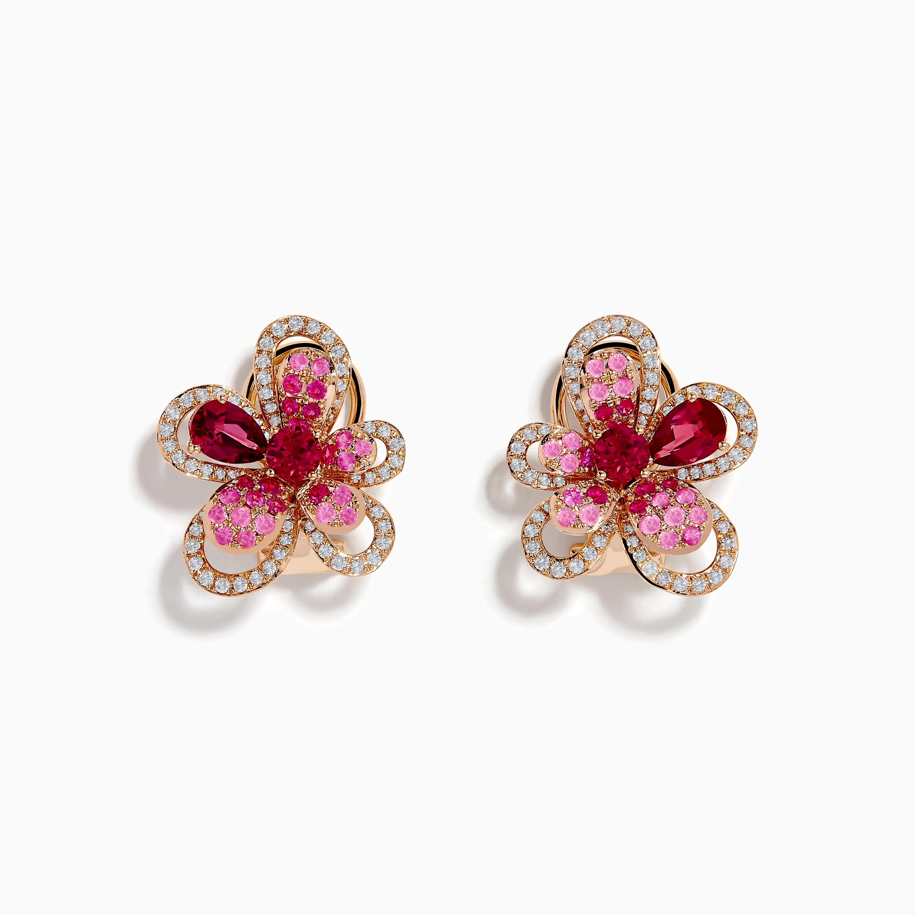 Nature 14K Rose Gold Pink Sapphire, Rhodolite and Diamond Flower Earrings sold by Effy
