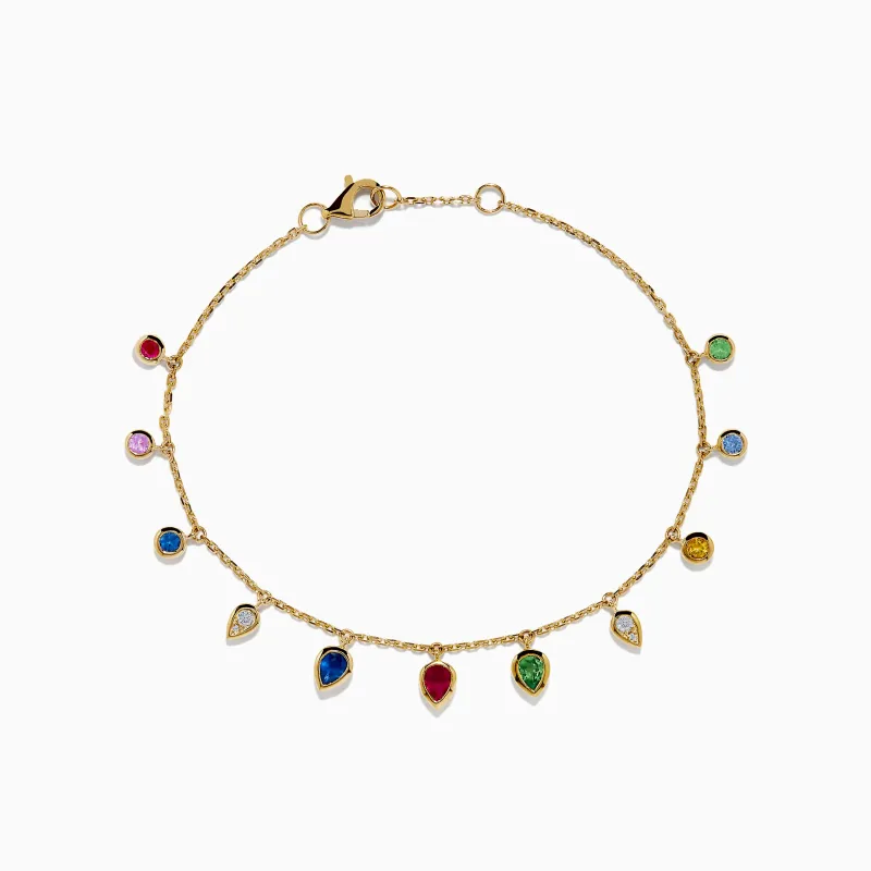 14K Yellow Gold Multi Sapphire Diamond Rain Drop Station Bracelet sold by Effy