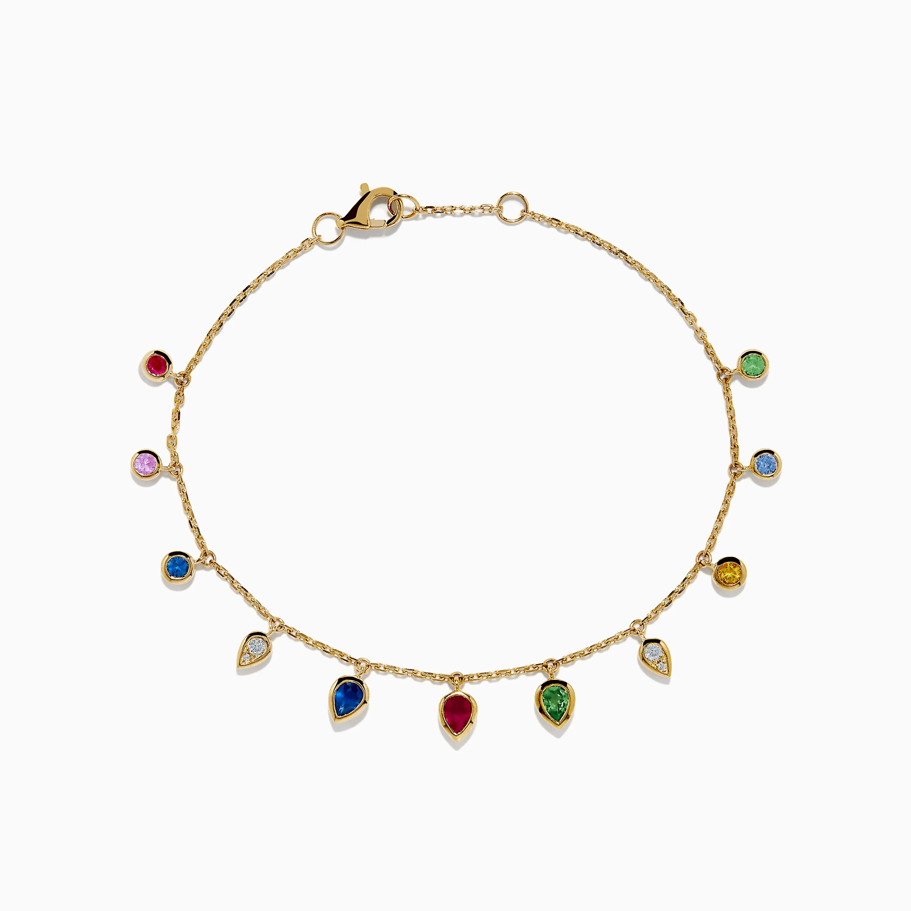 14K Yellow Gold Multi Sapphire Diamond Rain Drop Station Bracelet sold by Effy