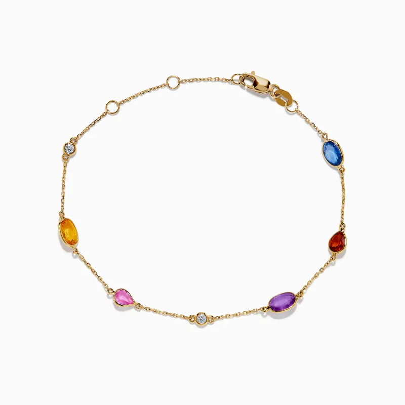 14K Yellow Gold Multi Color Sapphire and Diamond Station Bracelet sold by Effy