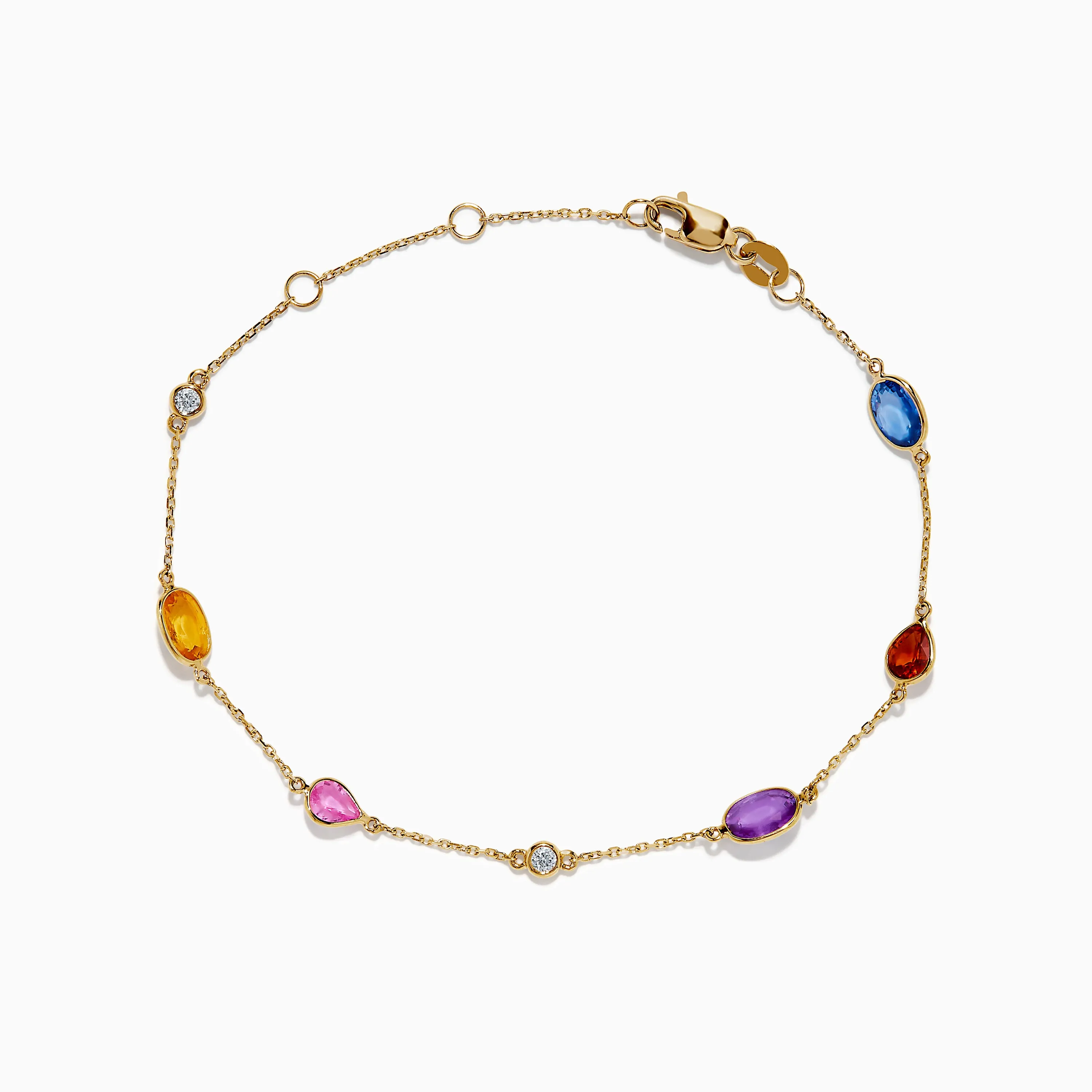 14K Yellow Gold Multi Color Sapphire and Diamond Station Bracelet sold by Effy