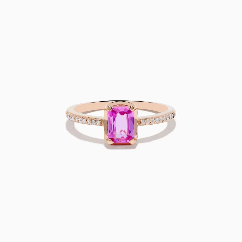 14K Rose Gold Pink Sapphire and Diamond Solitaire Ring sold by Effy