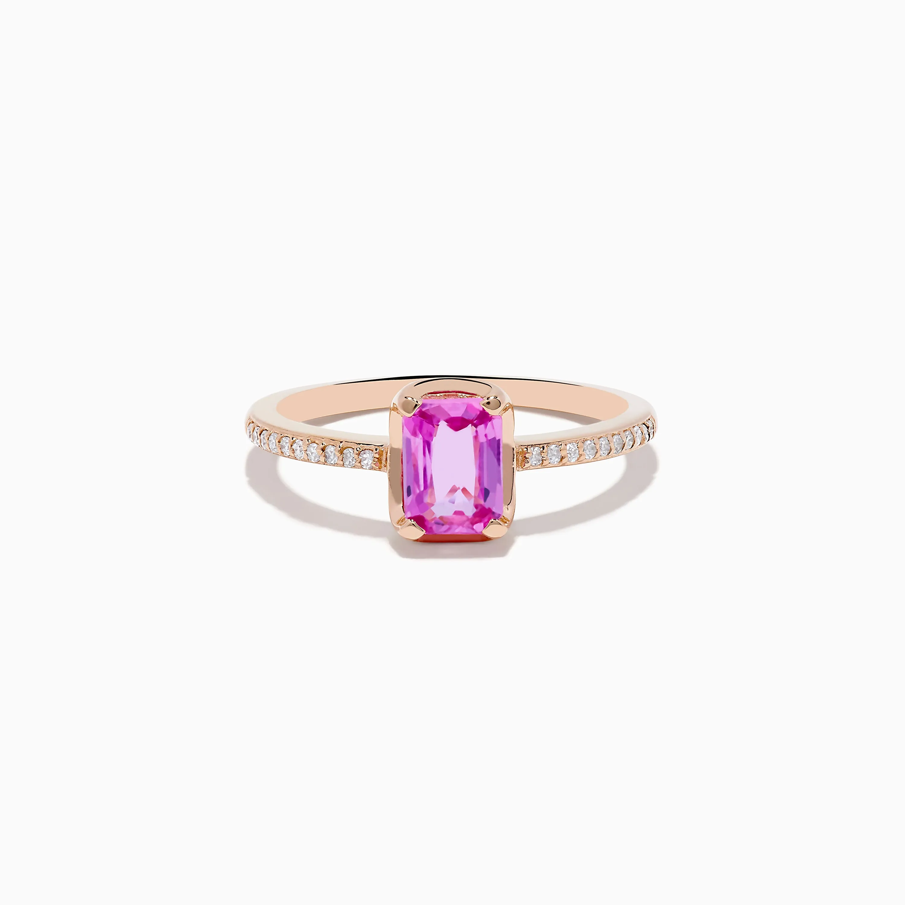 14K Rose Gold Pink Sapphire and Diamond Solitaire Ring sold by Effy