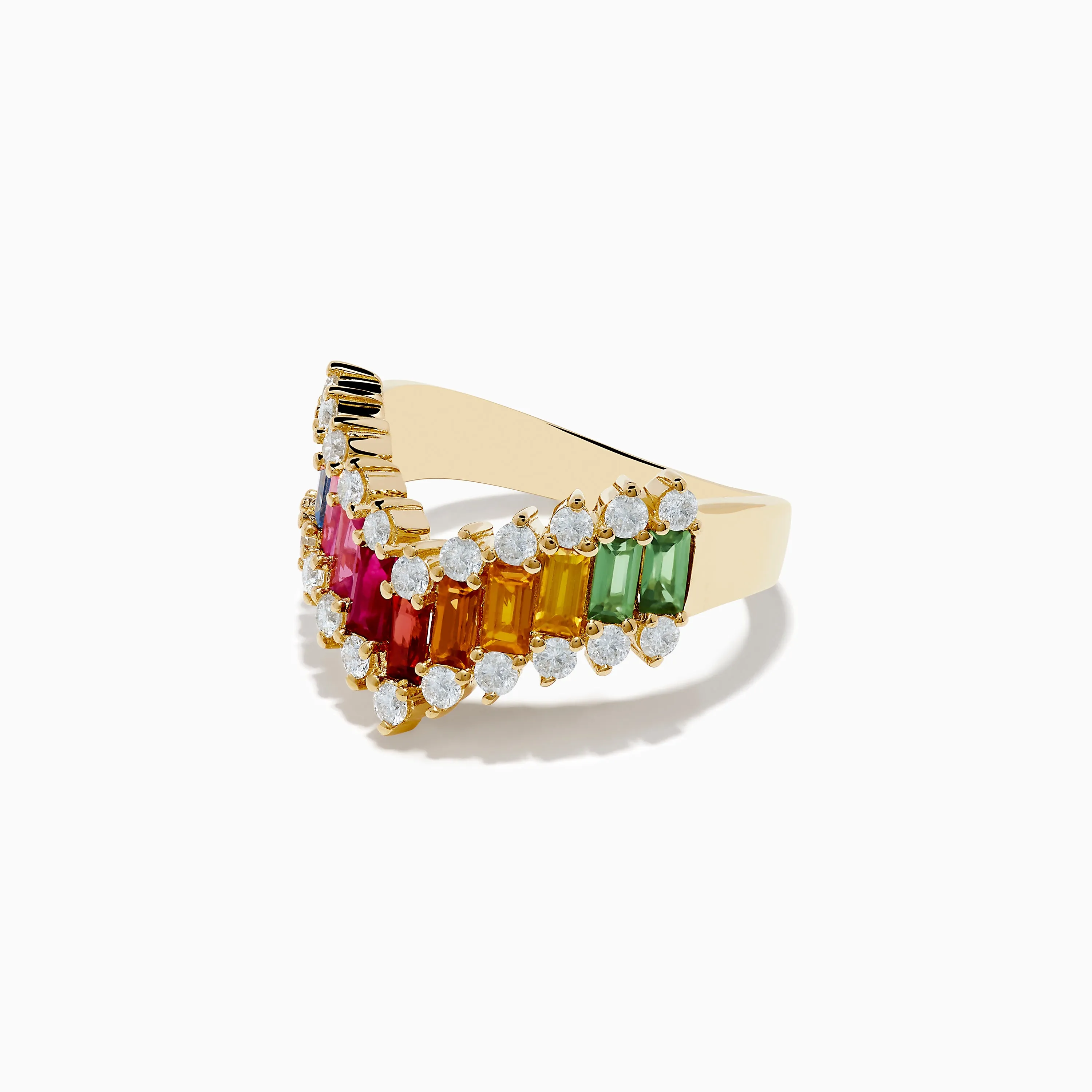 14K Yellow Gold Multi Color Sapphire and Diamond Contoured Band Ring sold by Effy product image thumbnail 2