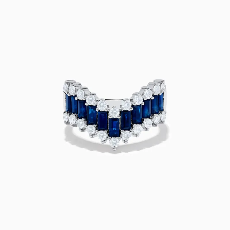 14K White Gold Sapphire and Diamond Contoured Band Ring sold by Effy