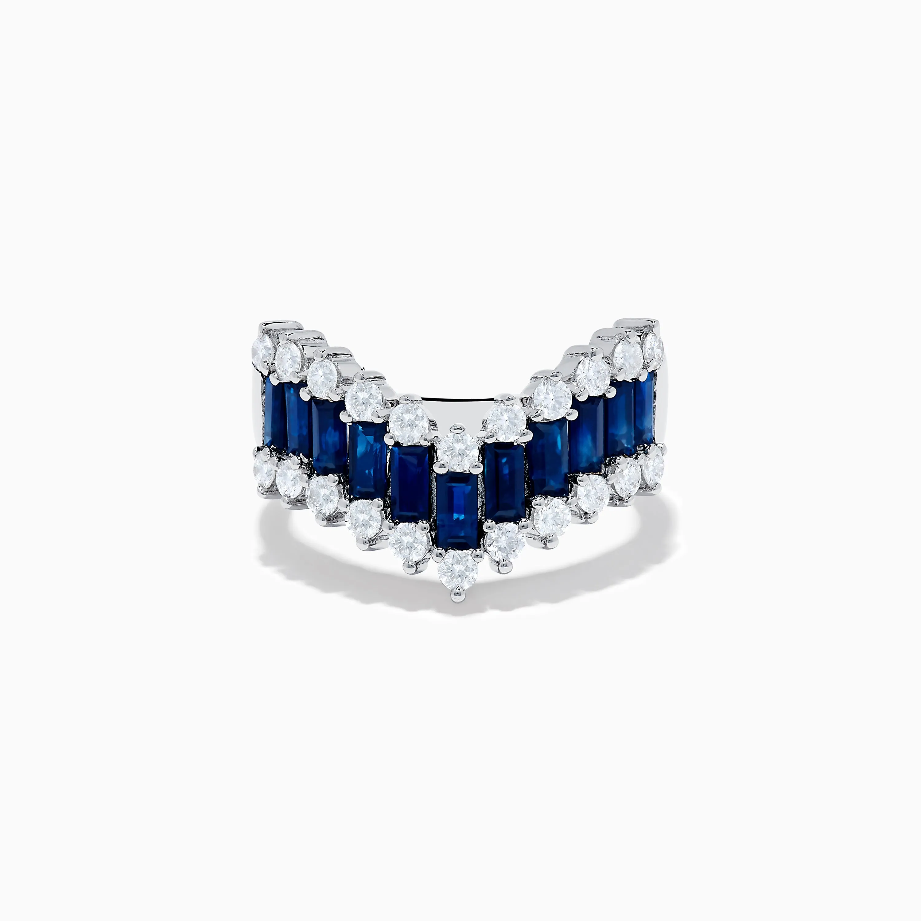 14K White Gold Sapphire and Diamond Contoured Band Ring sold by Effy