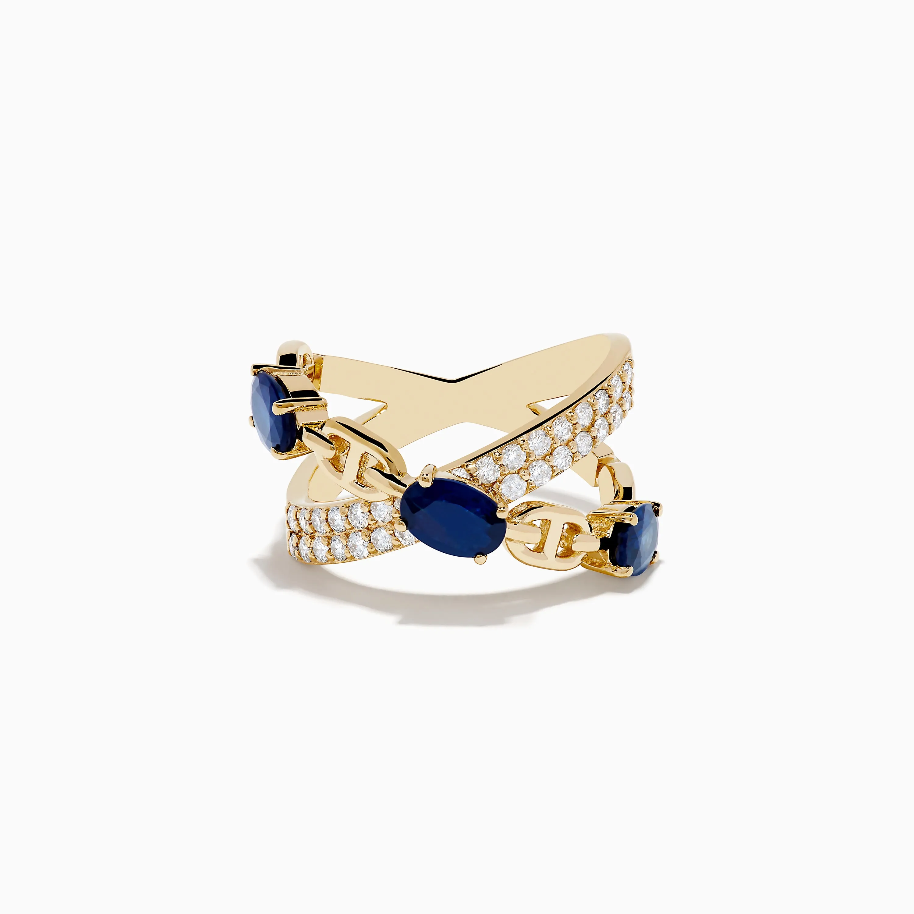 Royal Bleu 14K Yellow Gold Sapphire and Diamond Criss Cross Chain Link Ring sold by Effy