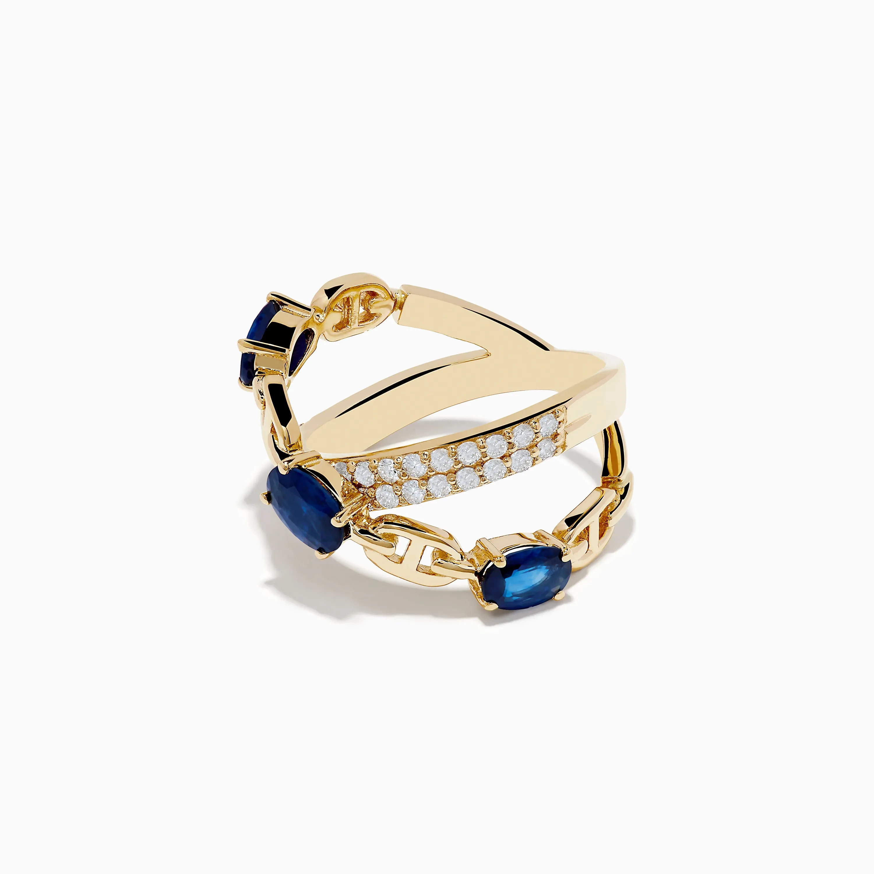 Royal Bleu 14K Yellow Gold Sapphire and Diamond Criss Cross Chain Link Ring sold by Effy product image thumbnail 2