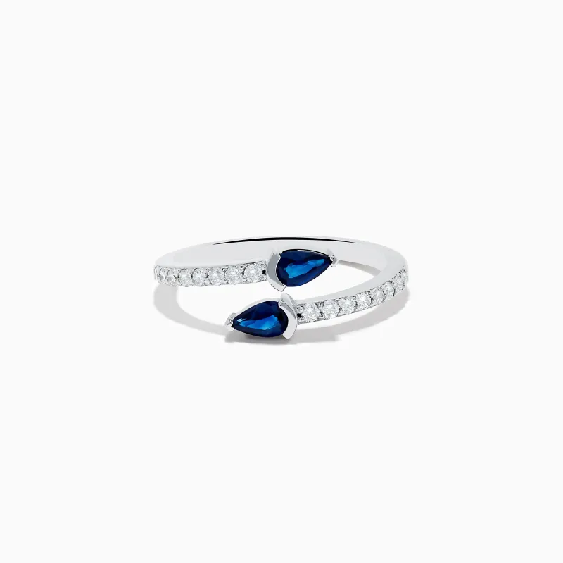 Royal Bleu 14K White Gold Sapphire and Diamond Bypass Ring sold by Effy