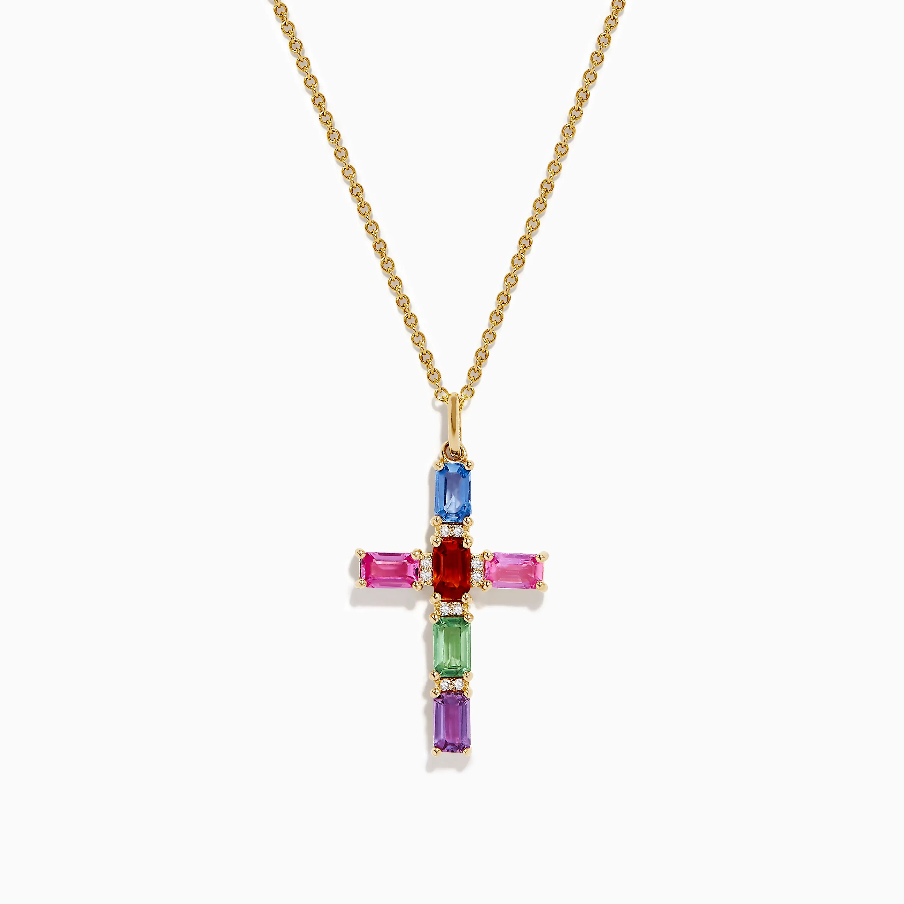 Watercolors 14K Yellow Gold Multi Color Sapphire and Diamond Cross Pendant sold by Effy