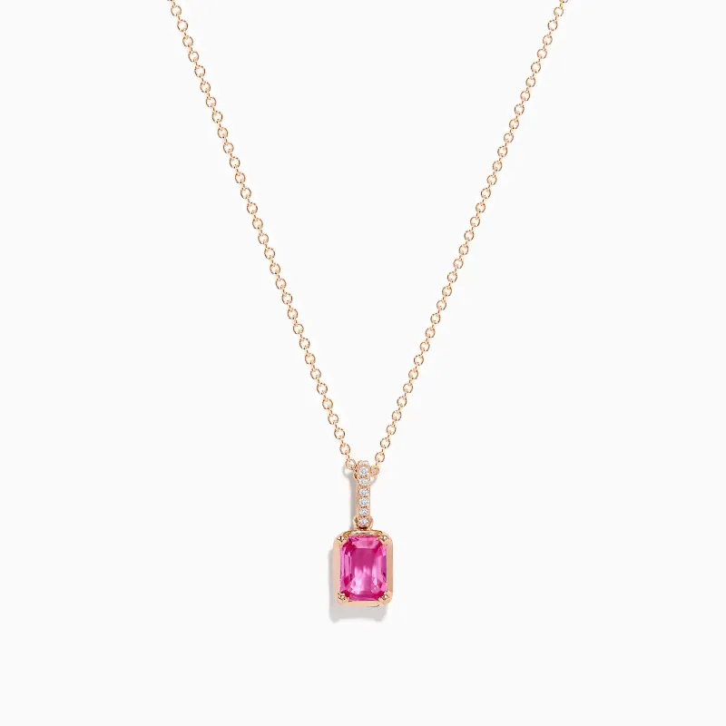 14K Rose Gold Pink Sapphire Solitaire Pendant sold by Effy
