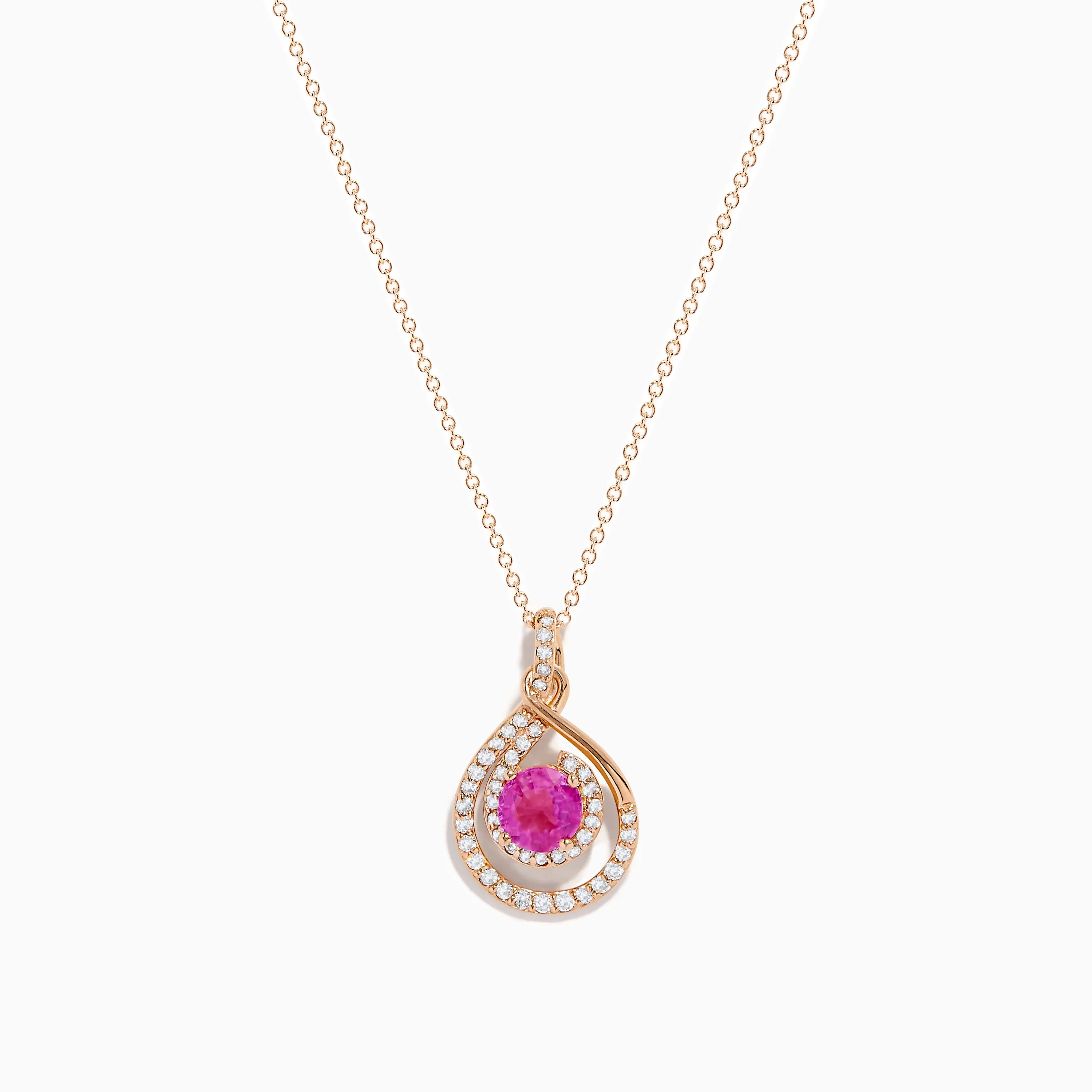 14K Rose Gold Pink Sapphire and Diamond Swirl Pendant sold by Effy