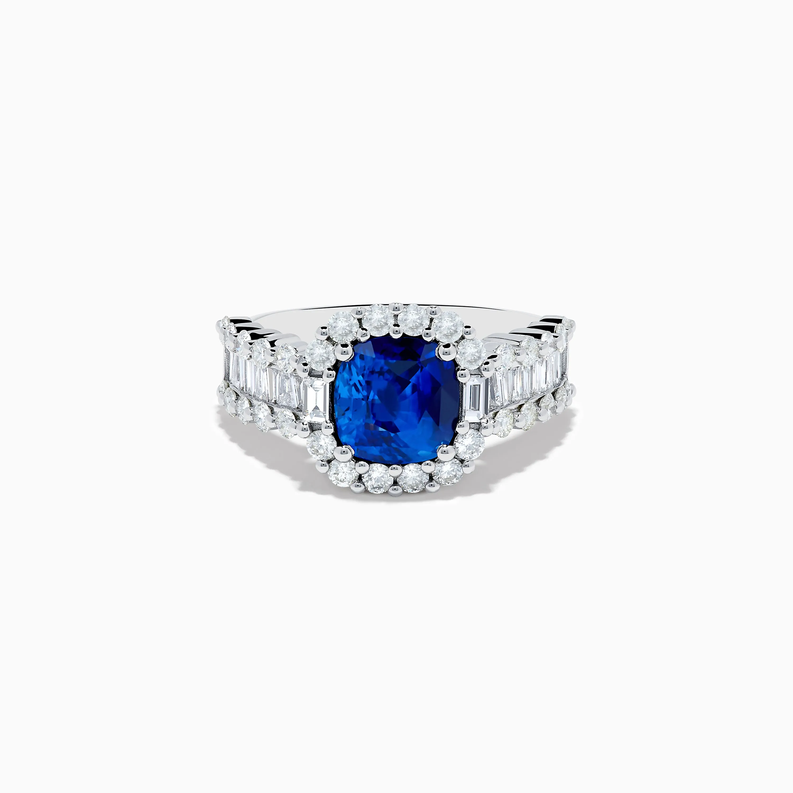 18K White Gold GIA Certified Cushion Cut Blue Sapphire and Diamond Ring sold by Effy