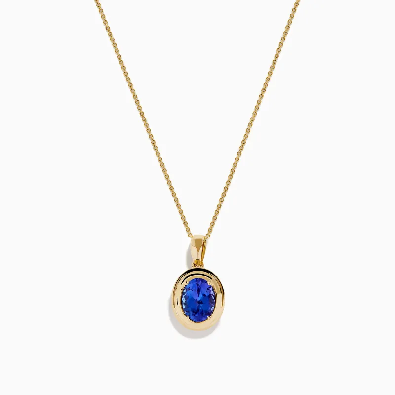 14K Yellow Gold Faux-Triple Bezel AAA Tanzanite Pendant sold by Effy