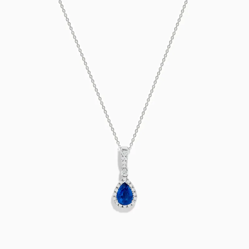 14K White Gold Pear Shape Blue Sapphire and Diamond Pendant sold by Effy