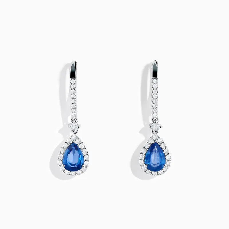14K White Gold Pear Shape Blue Sapphire and Diamond Drop Earrings sold by Effy