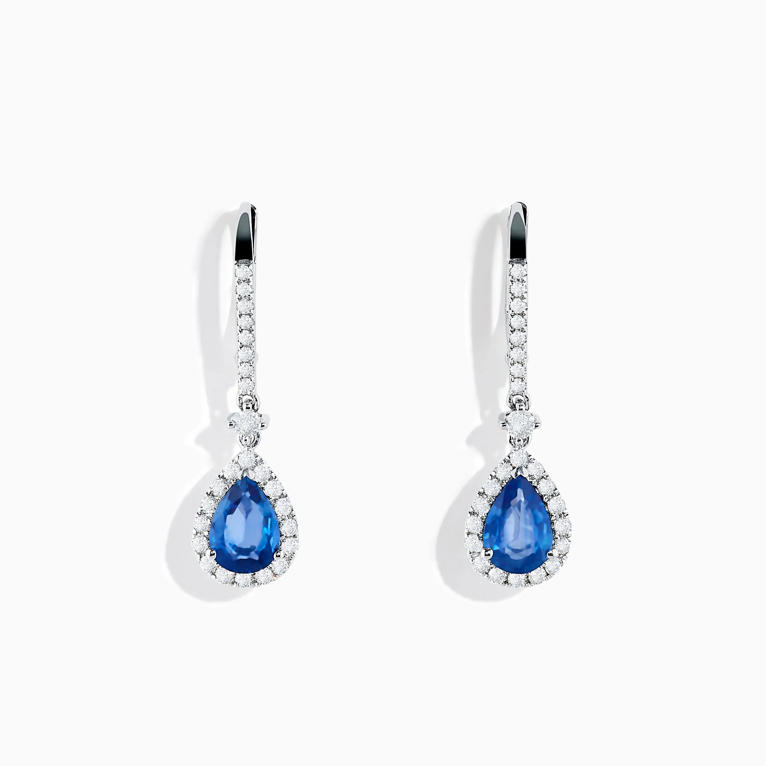 14K White Gold Pear Shape Blue Sapphire and Diamond Drop Earrings sold by Effy