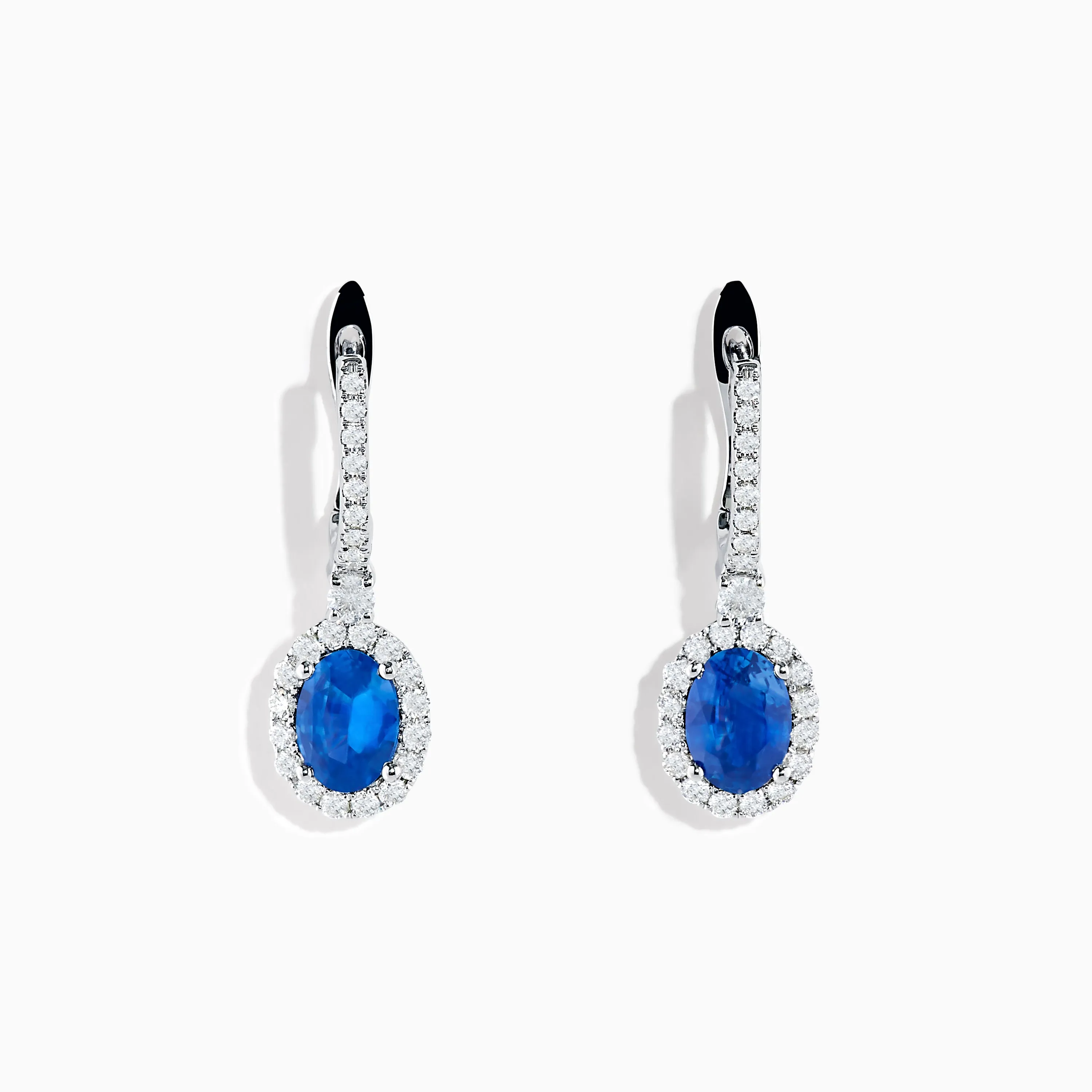 14K White Gold Oval Blue Sapphire and Diamond Drop Earrings sold by Effy