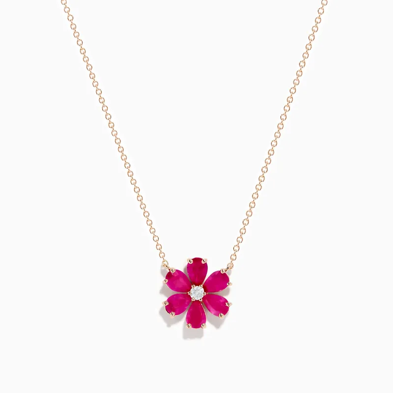 14K Rose Gold Ruby Flower Necklace sold by Effy