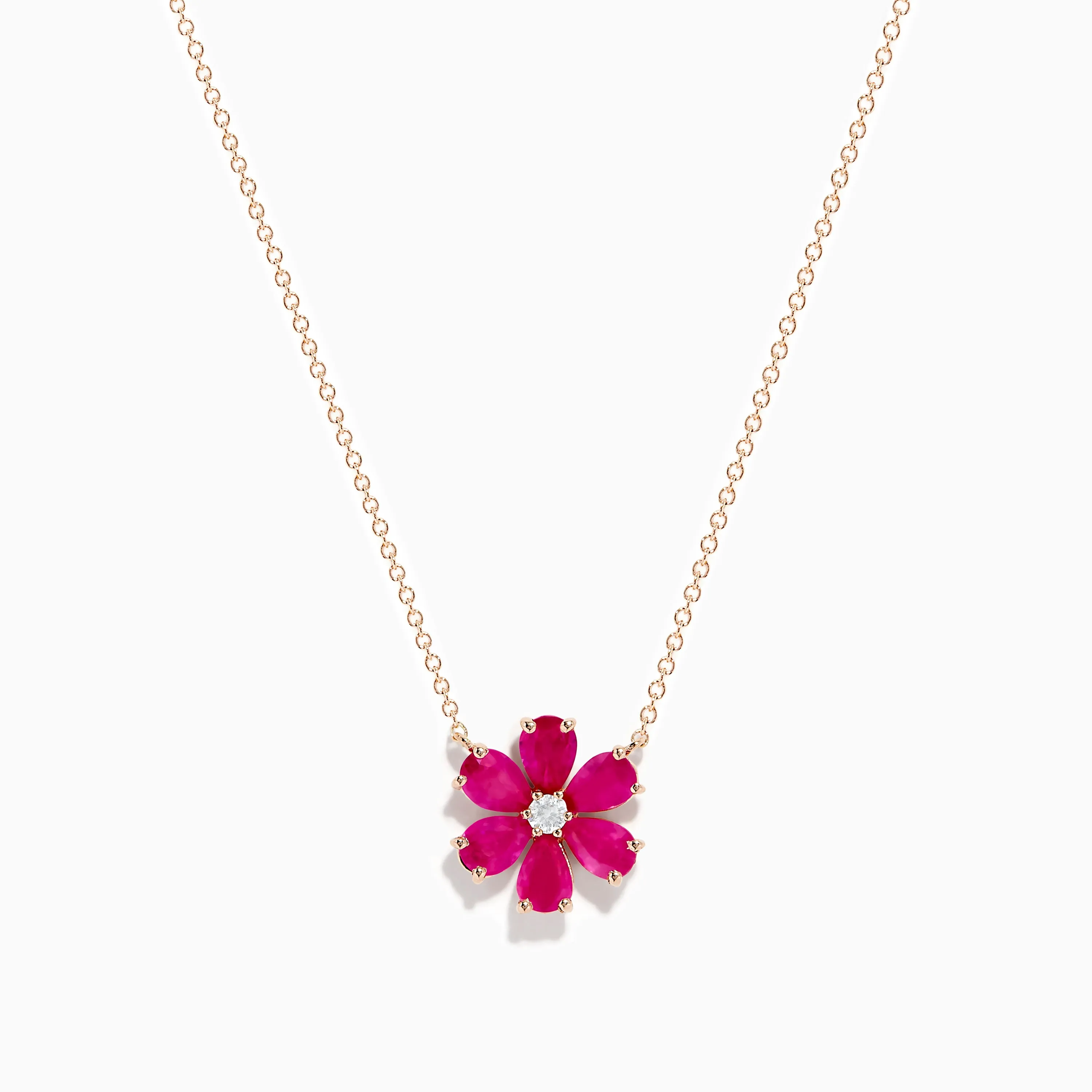 14K Rose Gold Ruby Flower Necklace sold by Effy