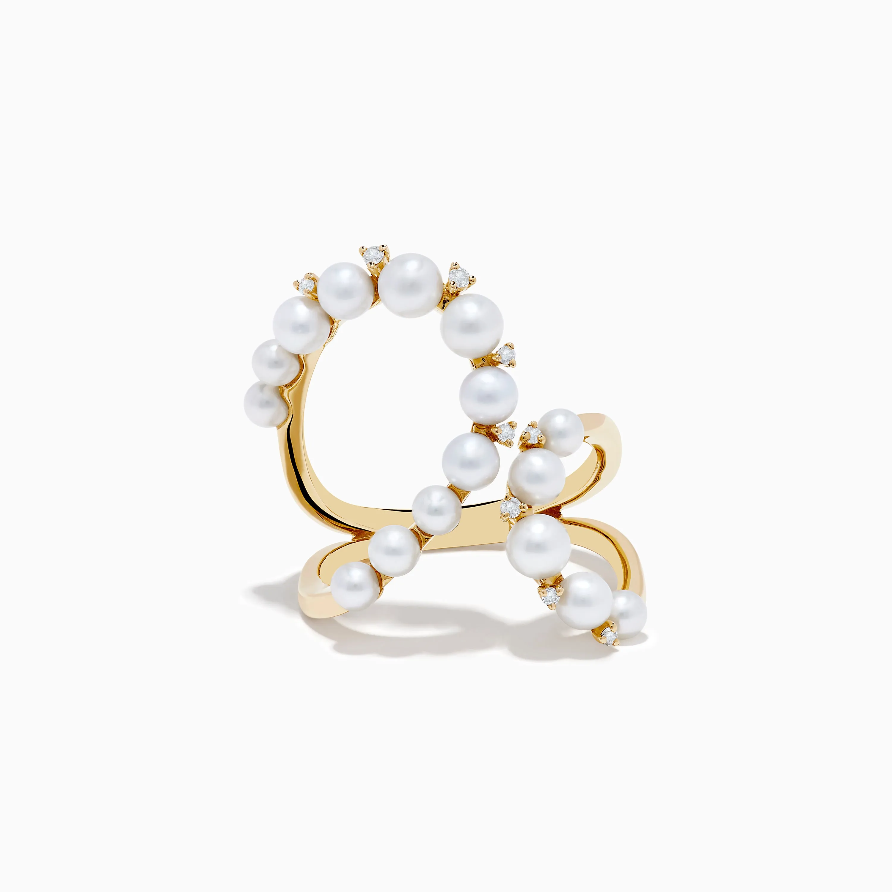 14K Yellow Gold Fresh Water Pearl and Diamond Open Loop Shank Ring sold by Effy