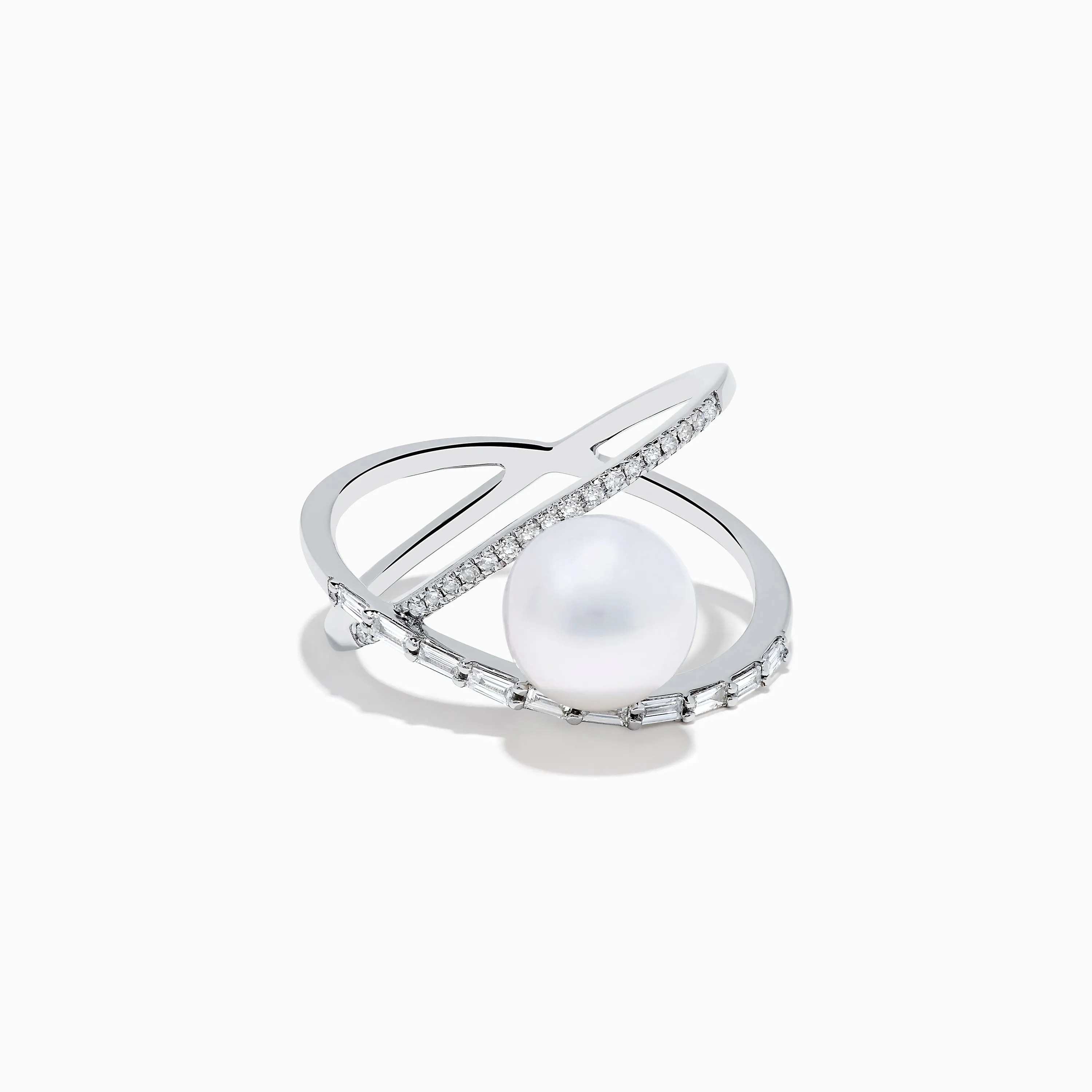 14K White Gold Fresh Water Pearl and Diamond Criss Cross Ring sold by Effy