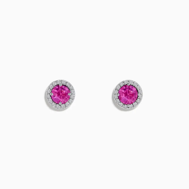 14K White Gold Pink Sapphire and Diamond Stud Earrings sold by Effy