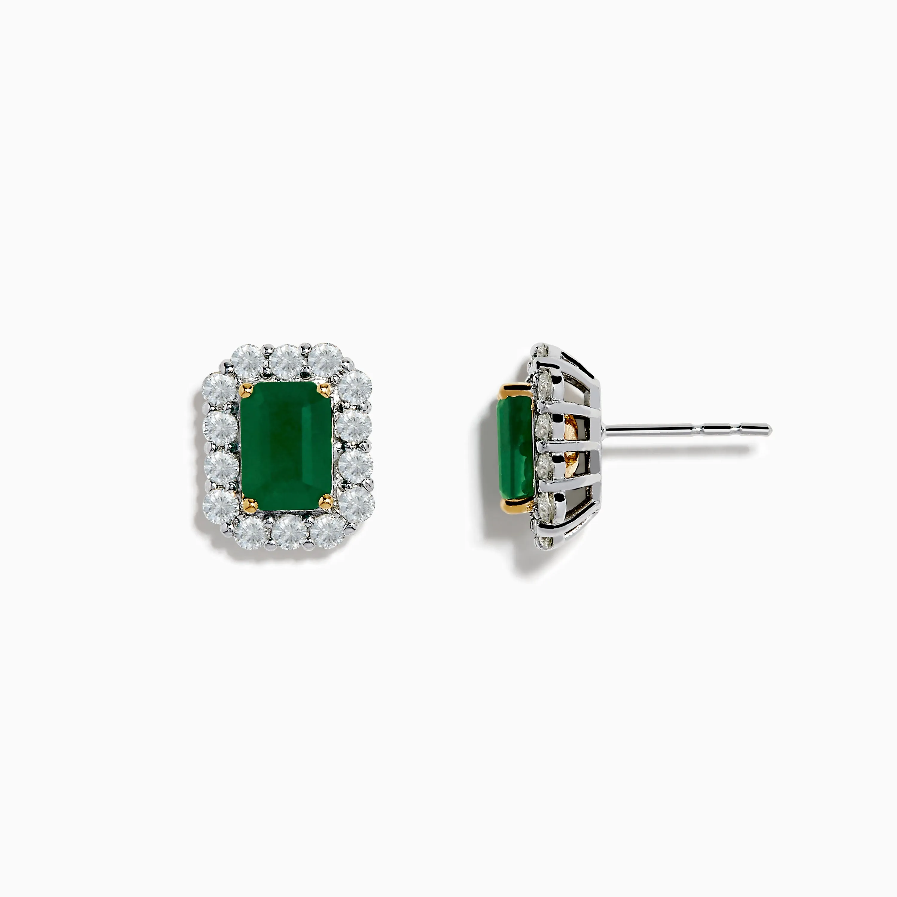 14K Two Tone Gold Emerald and Diamond Earrings sold by Effy product image thumbnail 2