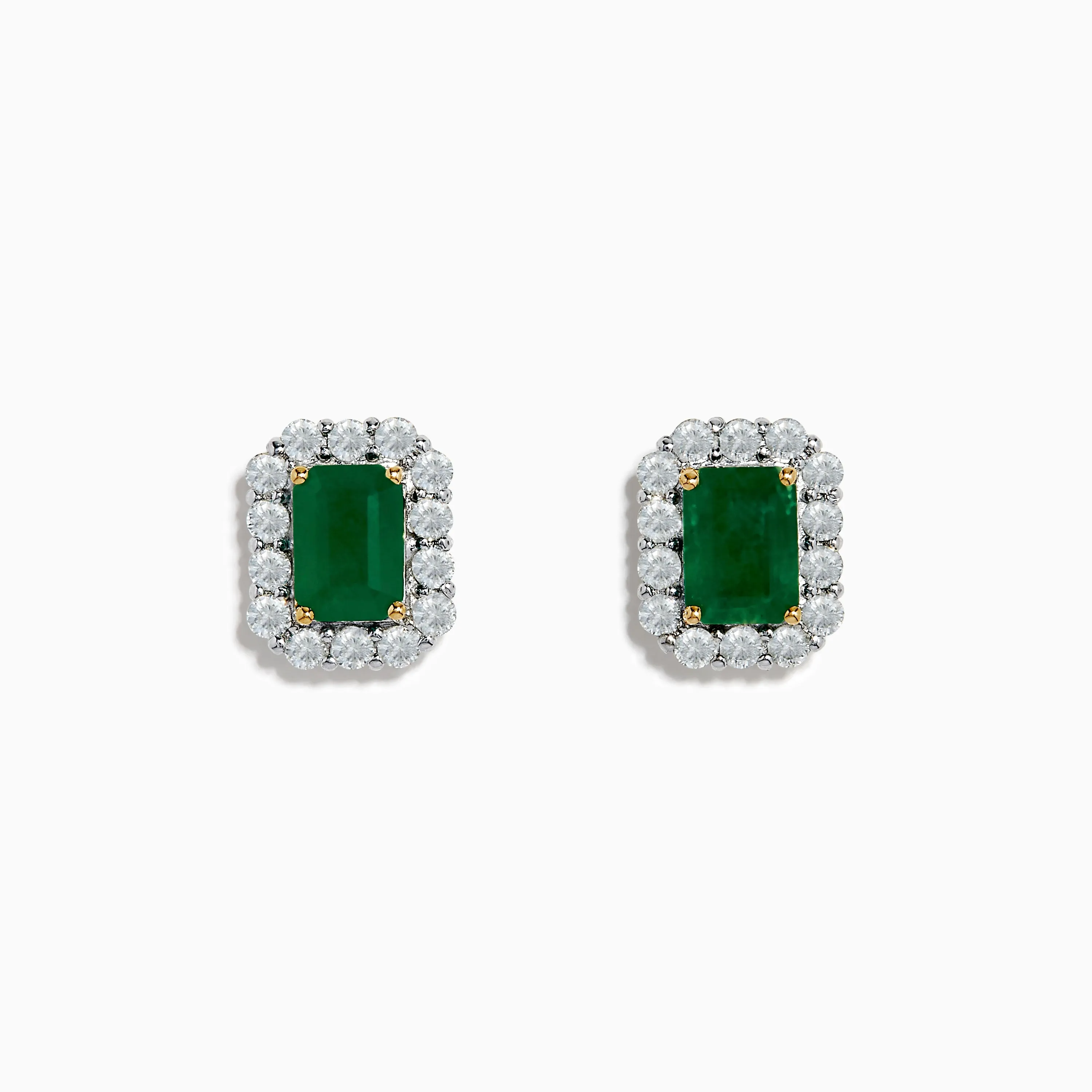 14K Two Tone Gold Emerald and Diamond Earrings sold by Effy