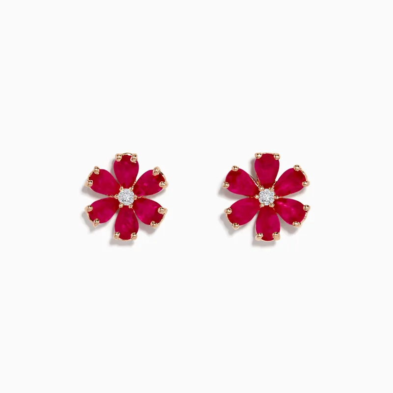 14K Rose Gold Ruby Flower Earrings sold by Effy