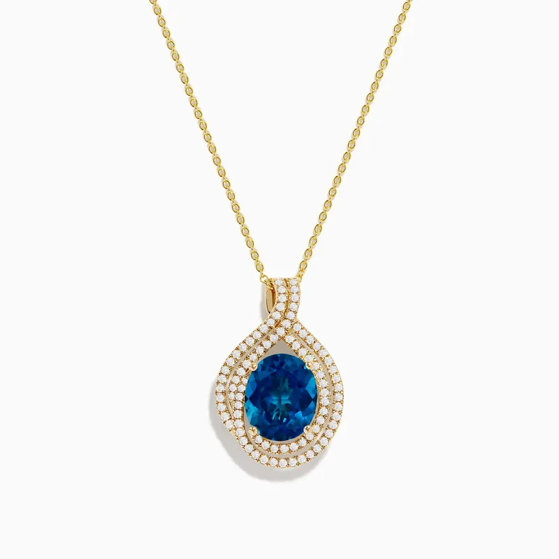 Ocean Blue 14K Gold London Blue Topaz and Diamond Pendant sold by Effy