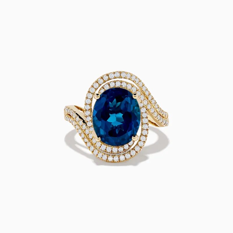 Ocean Blue 14K Gold London Blue Topaz and Diamond Ring sold by Effy