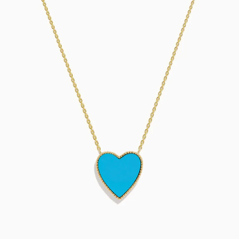 14K Gold Turquoise and Diamond Reversible Heart Necklace sold by Effy