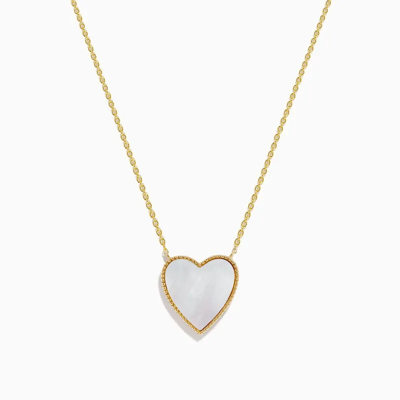 14K Gold Mother of Pearl and Diamond Reversible Heart Necklace sold by Effy