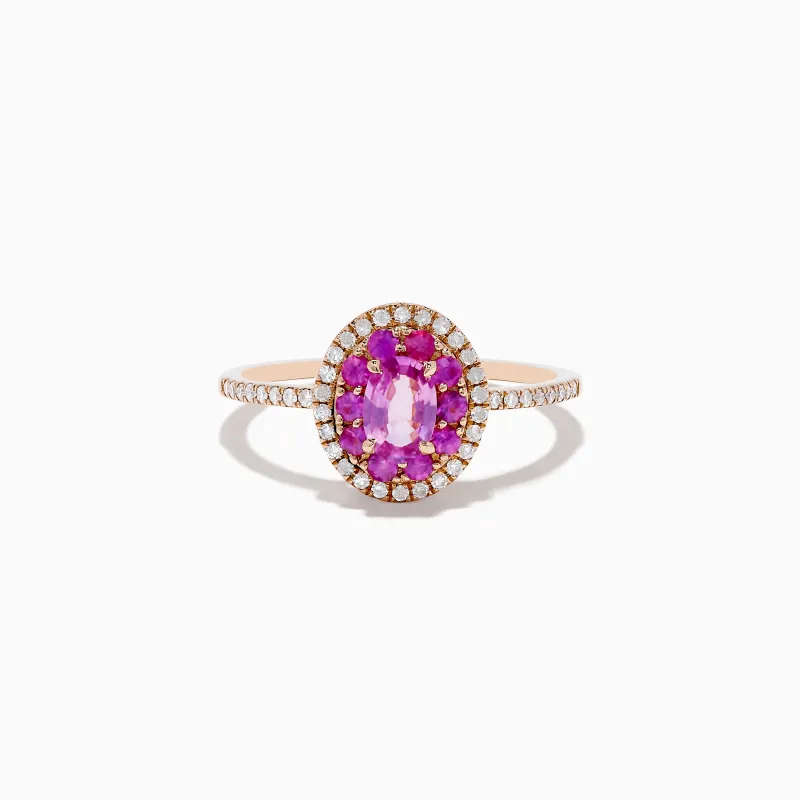14K Rose Gold Pink Sapphire and Diamond Double Halo Ring sold by Effy