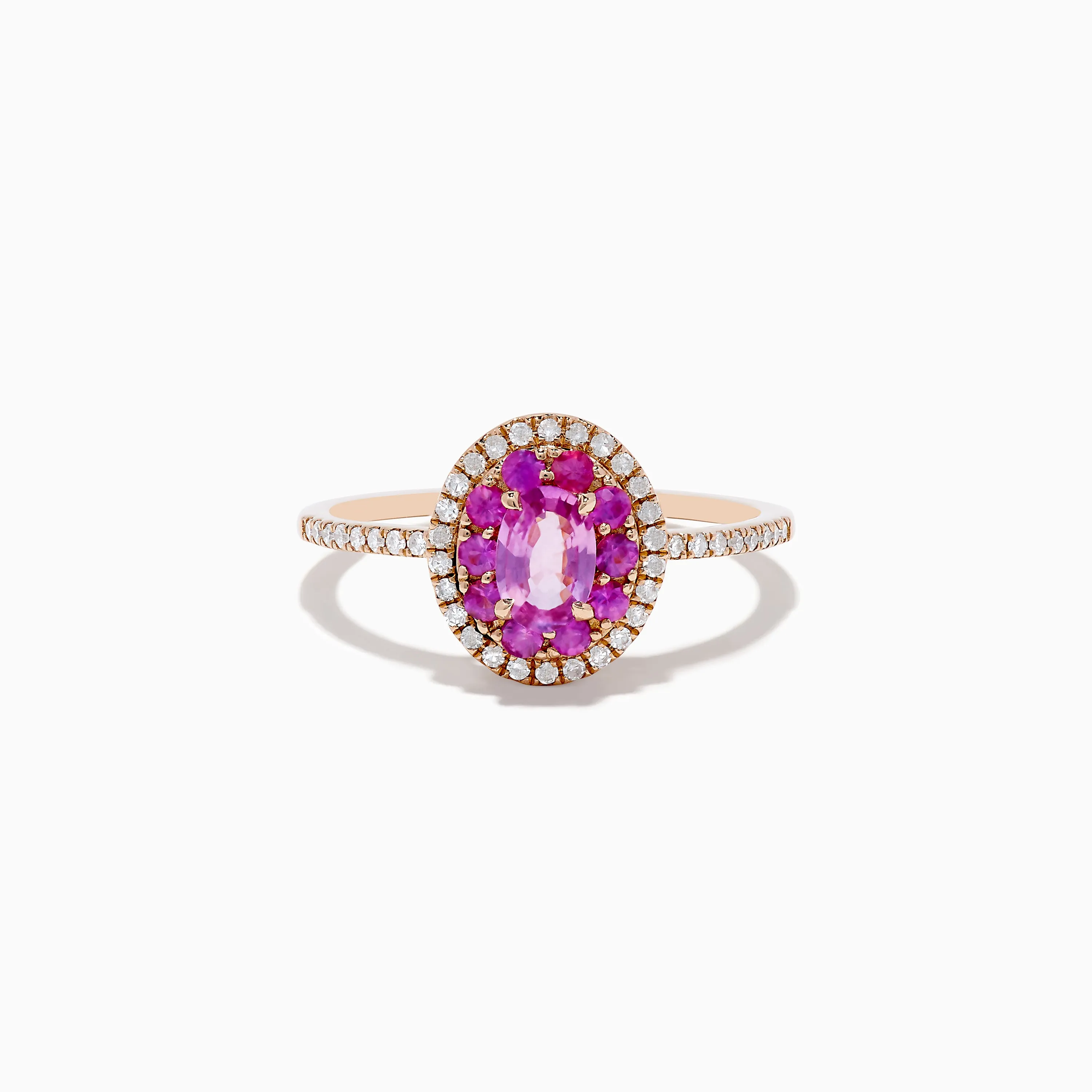 14K Rose Gold Pink Sapphire and Diamond Double Halo Ring sold by Effy