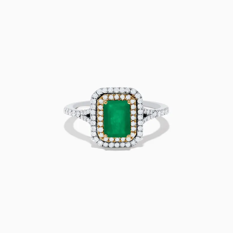 Brasilica 14K White & Yellow Gold Emerald and Diamond Double Halo Ring sold by Effy