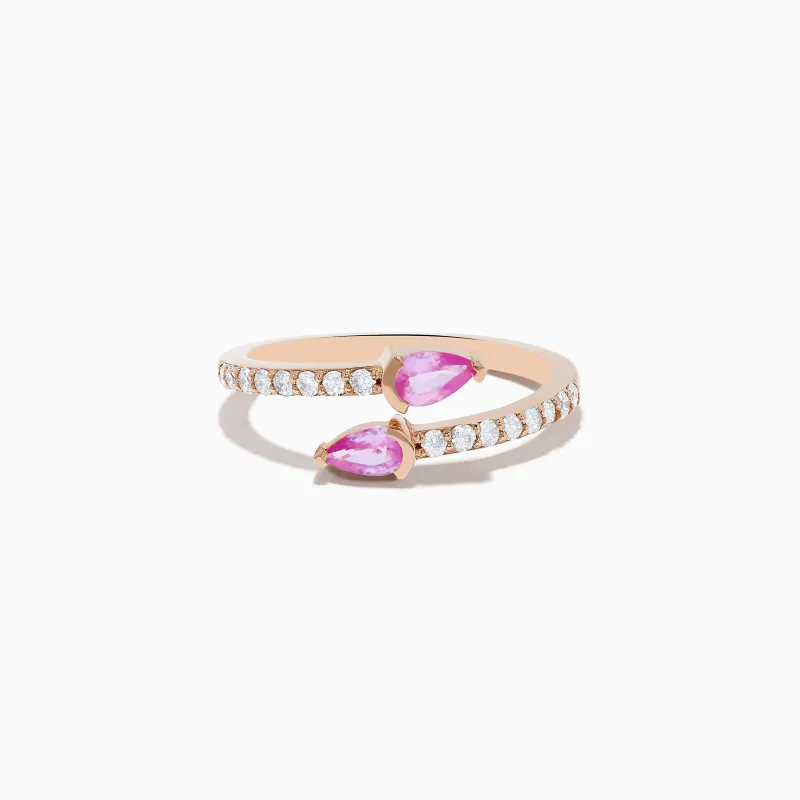 14K Rose Gold Pink Sapphire and Diamond Bypass Ring sold by Effy