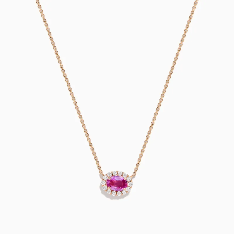 14K Rose Gold Pink Sapphire and Diamond Necklace sold by Effy