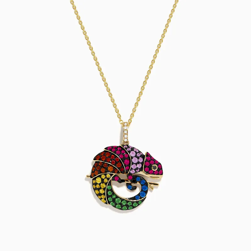 Safari 14K Yellow Gold Multi Color Sapphire and Diamond Chameleon Pendant sold by Effy