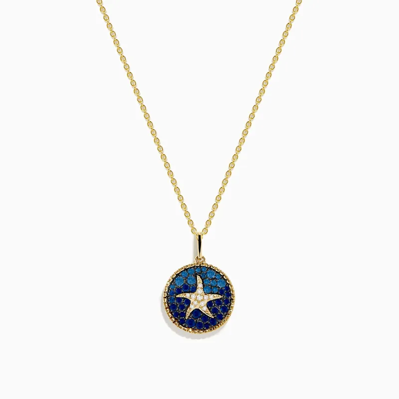 Seaside 14K Yellow Gold Sapphire and Diamond Starfish Pendant sold by Effy