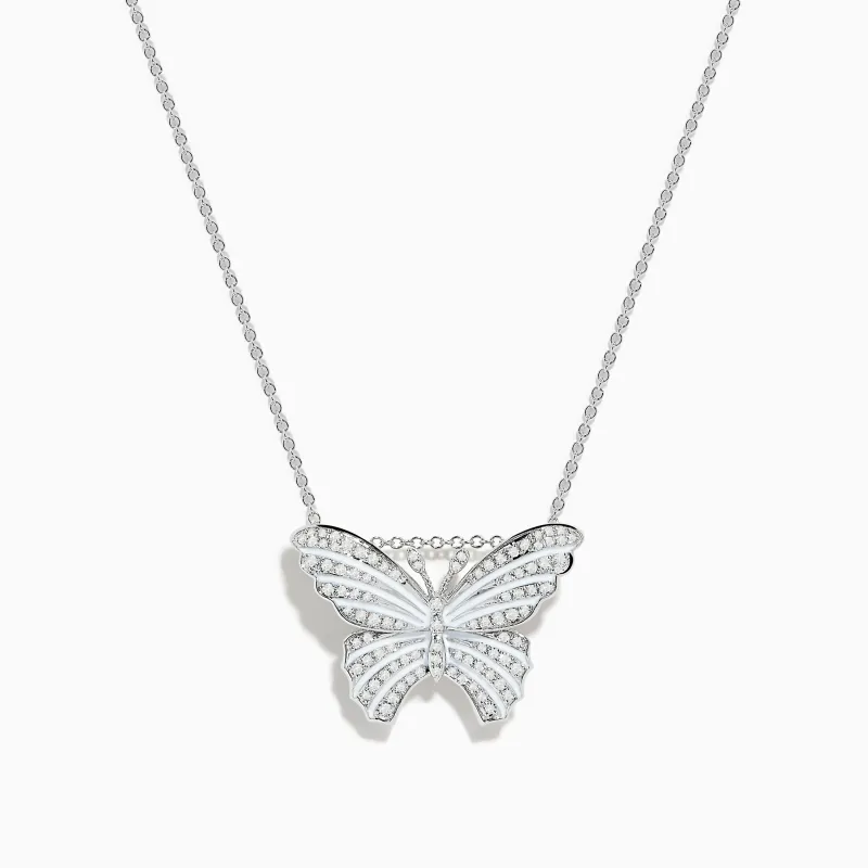 Nature 14K White Gold Diamond and Enamel Butterfly Pendant sold by Effy