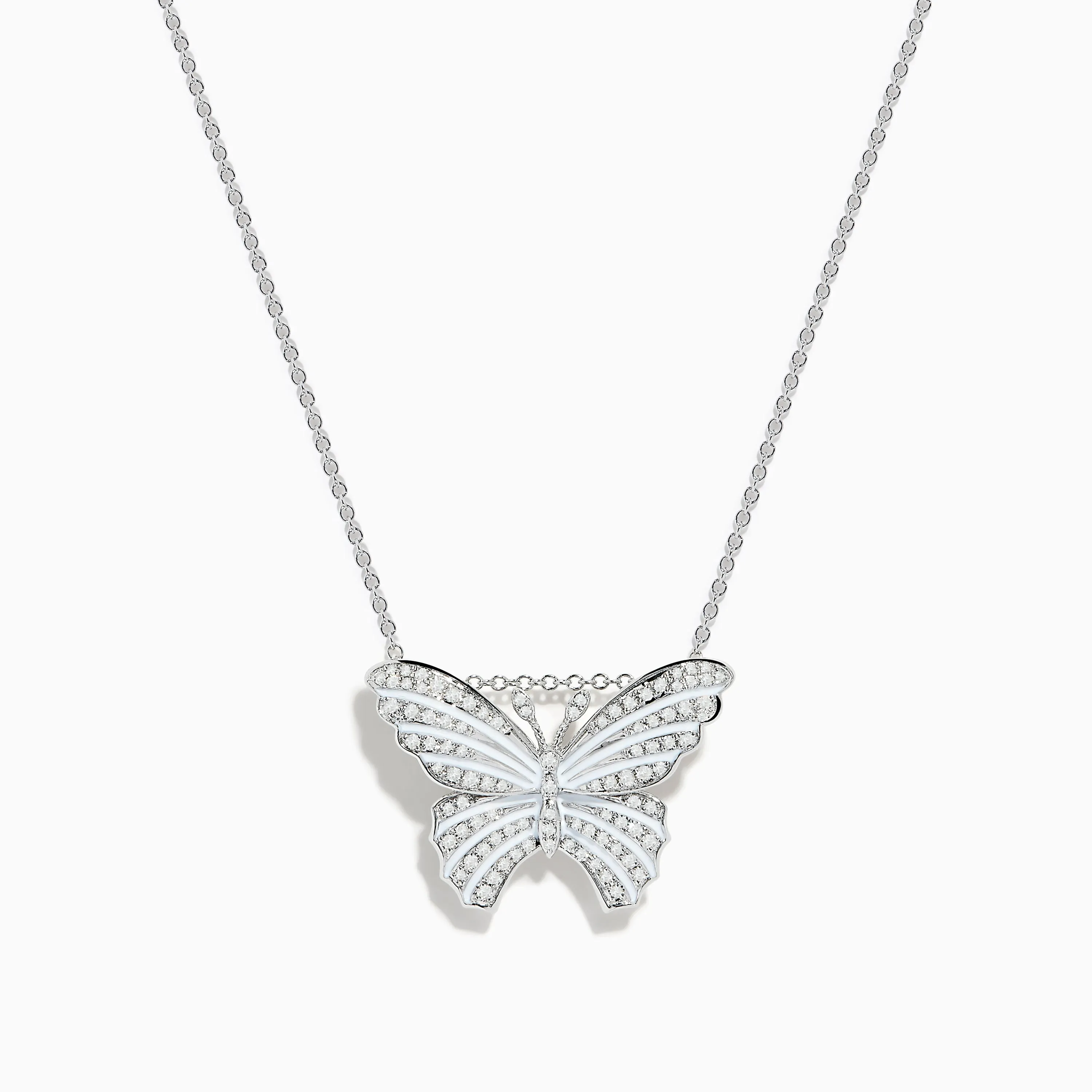 Nature 14K White Gold Diamond and Enamel Butterfly Pendant sold by Effy