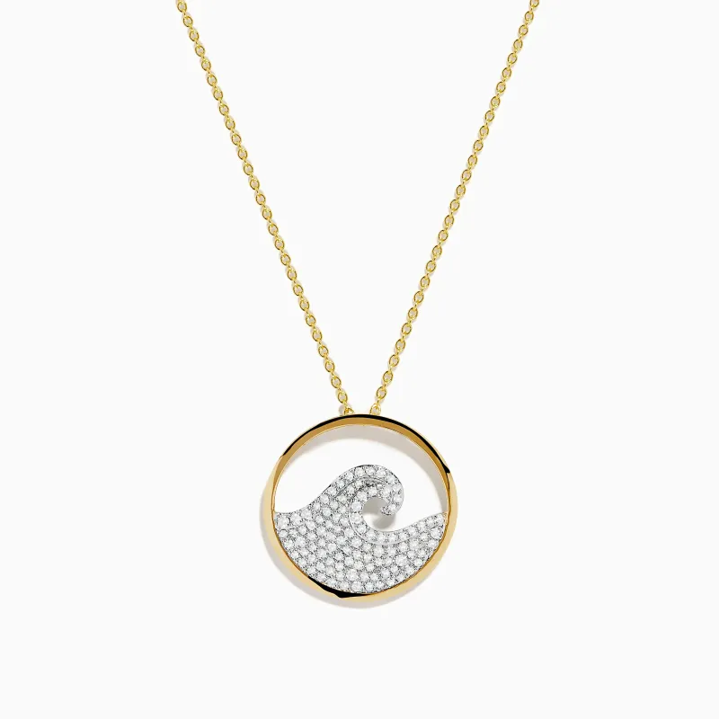 Seaside 14K White & Yellow Gold Diamond Wave Pendant sold by Effy