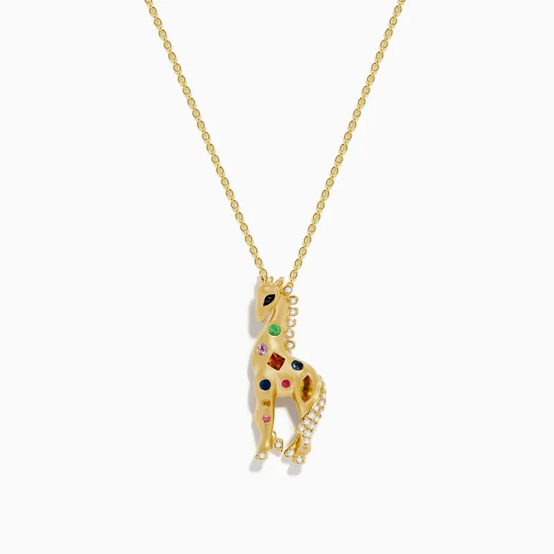 Safari 14K Yellow Gold Multi Sapphire and Diamond Giraffe Pendant sold by Effy